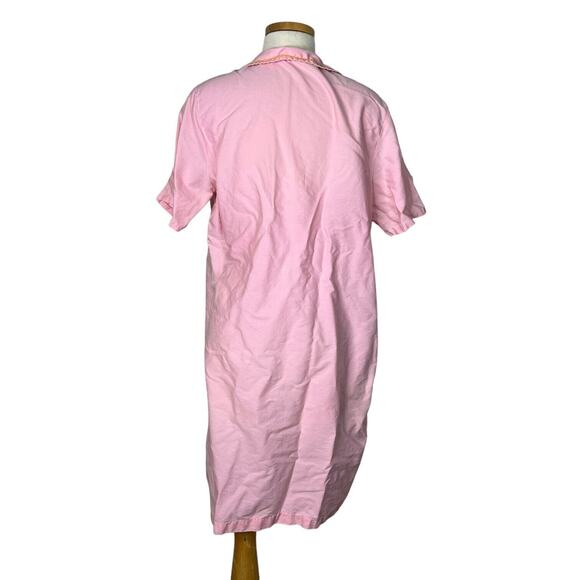Vintage 60s Snap Front House Dress Mumu Embroidered FLAW Light Pink L Large - Picture 2 of 6